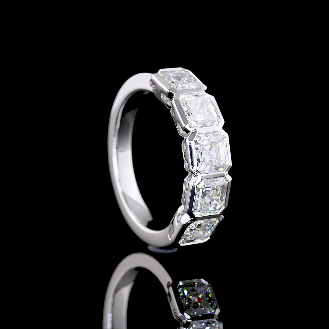 3 Cts 14k White Gold Asscher Shape 5 Stones Eternity Band - Image 2