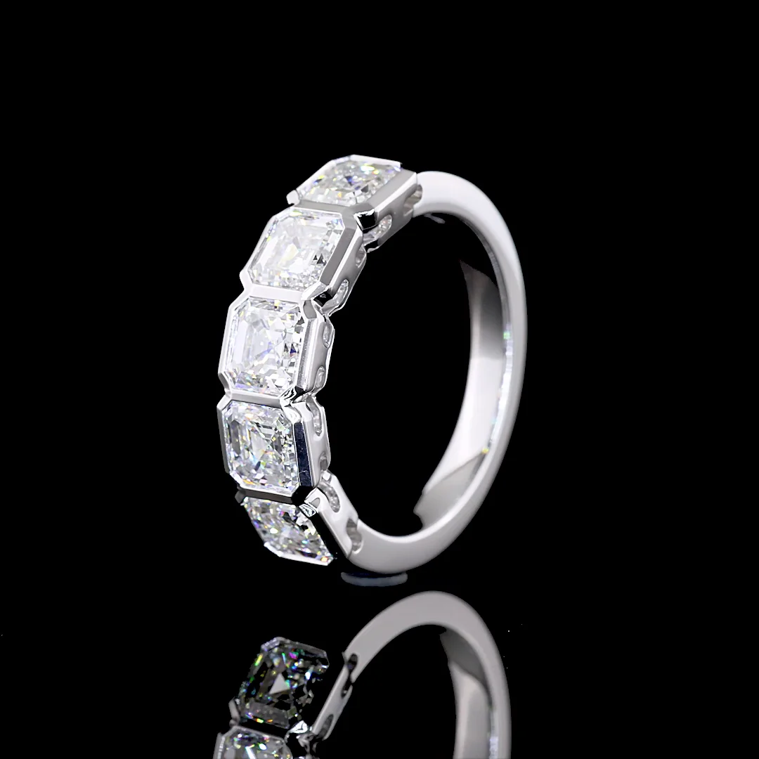 3 Cts 14k White Gold Asscher Shape 5 Stones Eternity Band - Image 4
