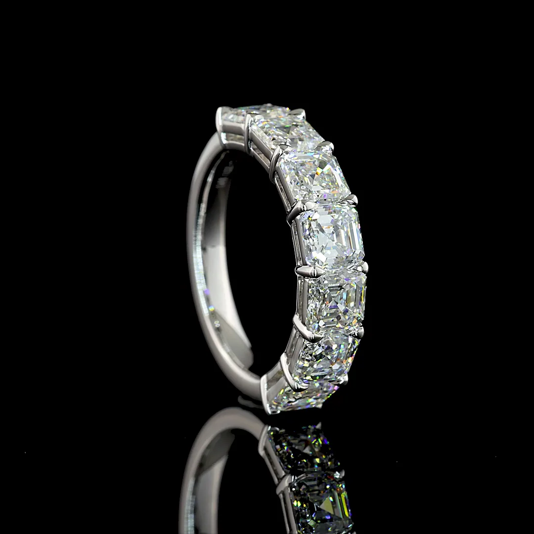 3.99 Cts 14k White Gold Asscher Shape Half Eternity Eternity Band - Image 2