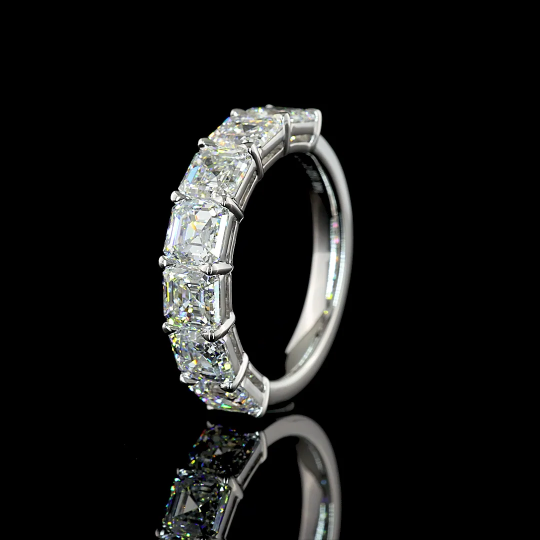 3.99 Cts 14k White Gold Asscher Shape Half Eternity Eternity Band - Image 4