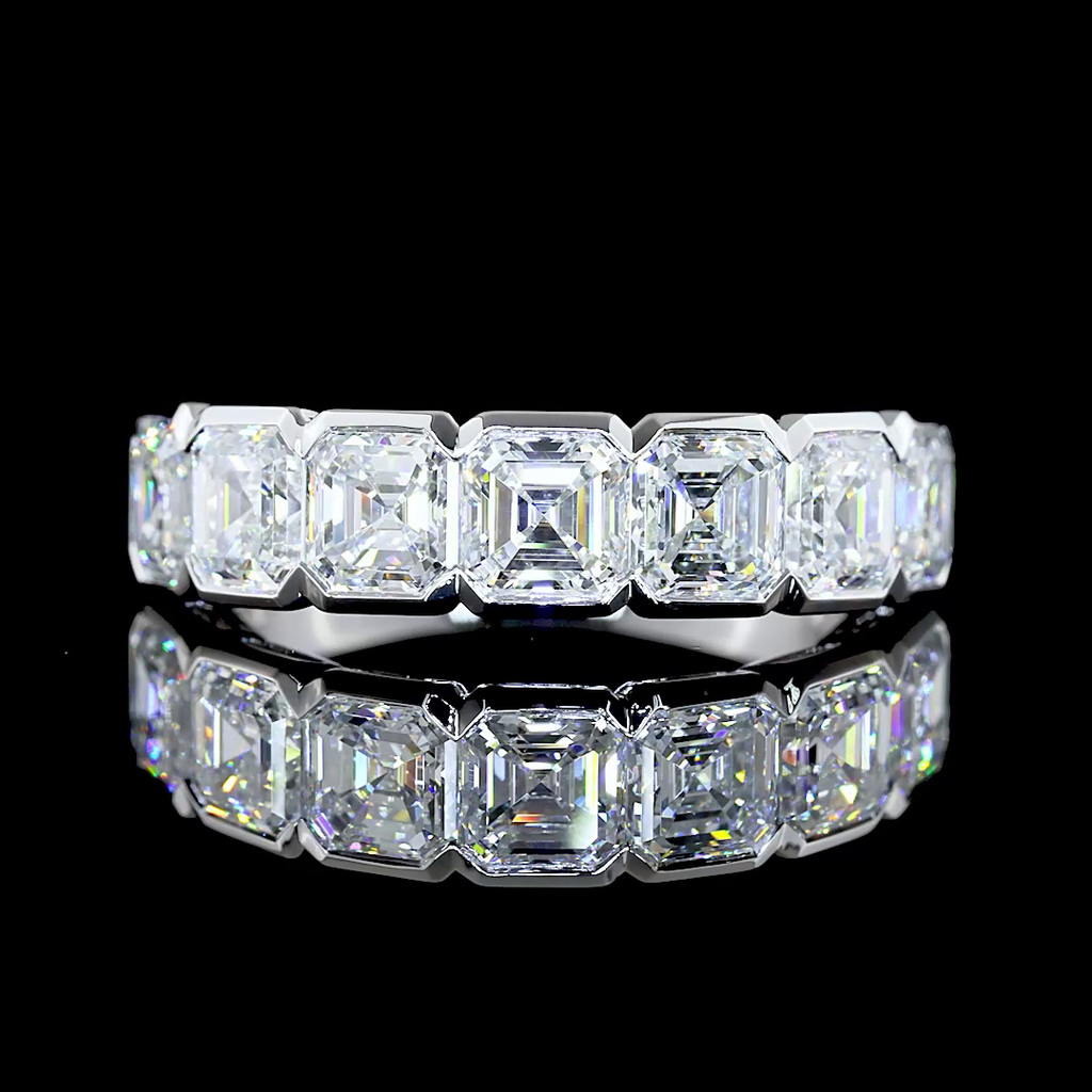 3.19 Cts 14k White Gold Asscher Shape 7 Stones Eternity Band - Video