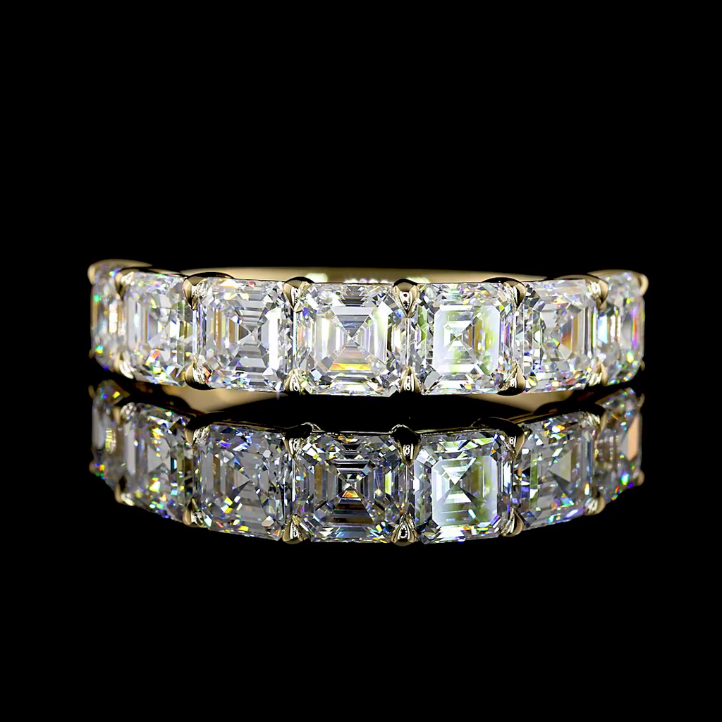 3.2 Cts 14k Yellow Gold Asscher Shape 7 Stones Eternity Band - Video