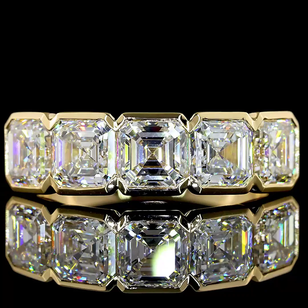 3.11 Cts 14k Yellow Gold Asscher Shape 5 Stones Eternity Band - Image 3