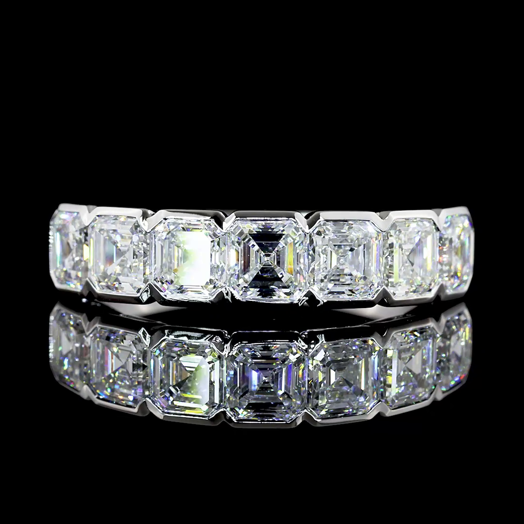 2.13 Cts 14k White Gold Asscher Shape 7 Stones Eternity Band - Video