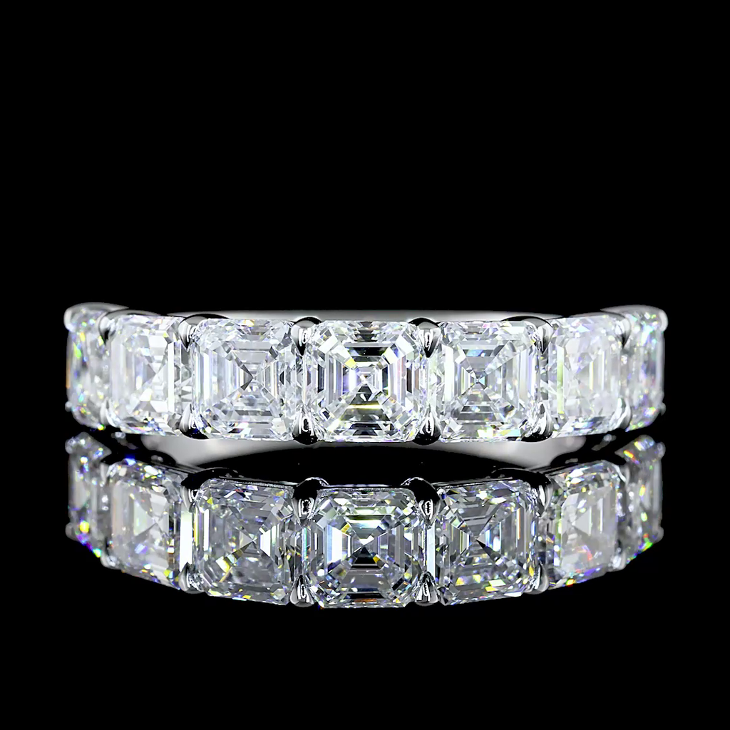 3.14 Cts 14k White Gold Asscher Shape 7 Stones Eternity Band - Video