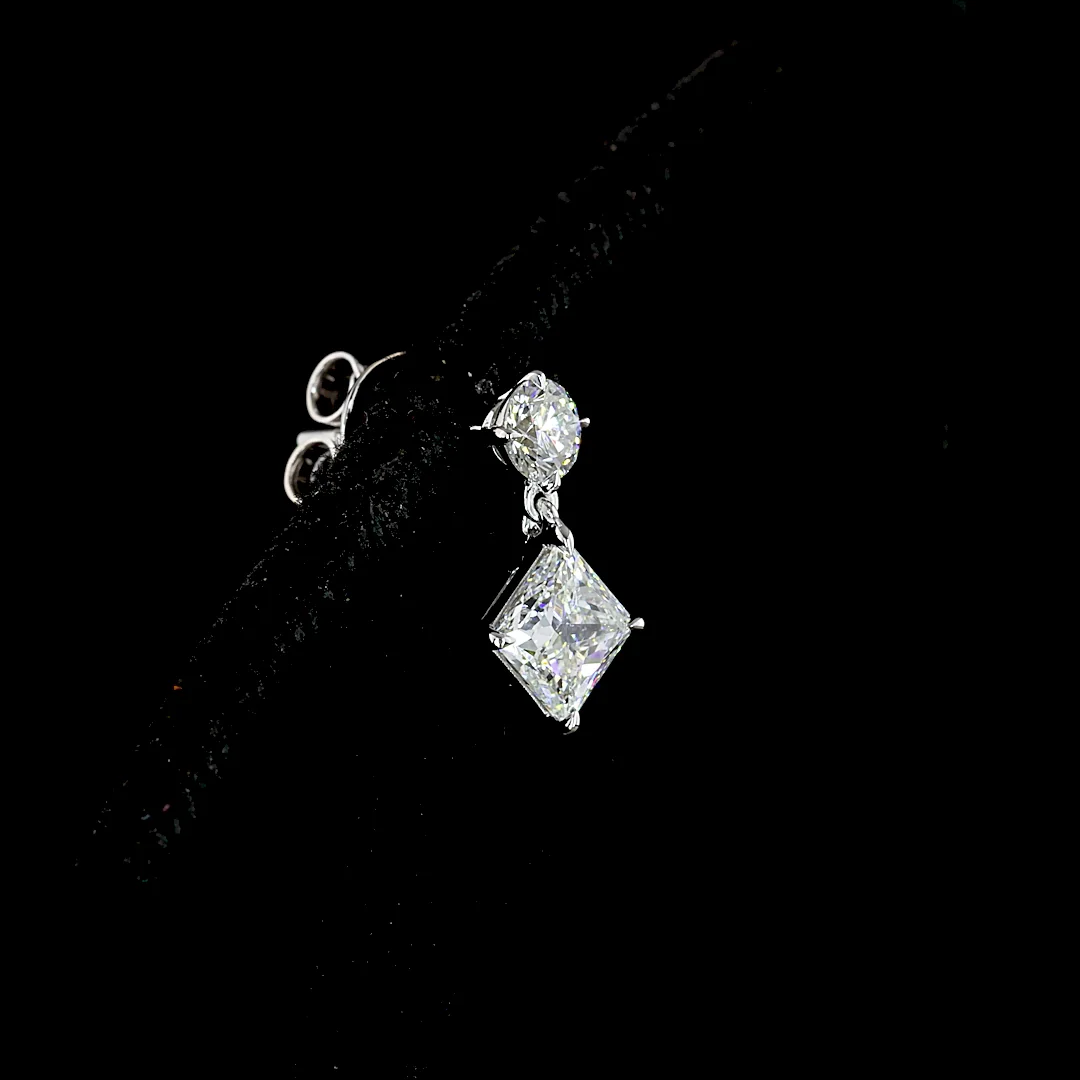 1.4 Cts 14k White Gold Princess Shape Hanging Earring - Image 2