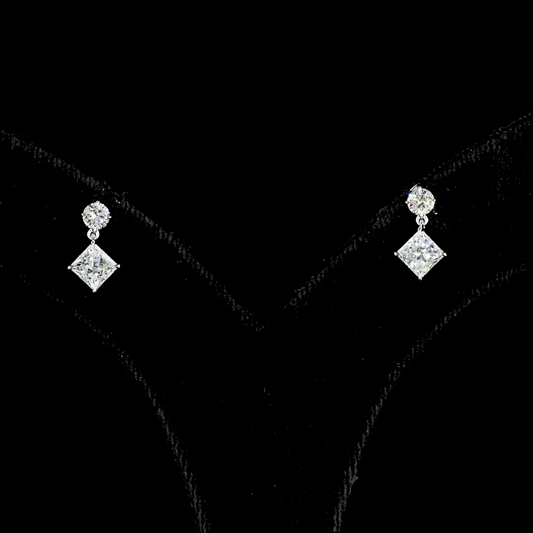 1.4 Cts 14k White Gold Princess Shape Hanging Earring - Image 3