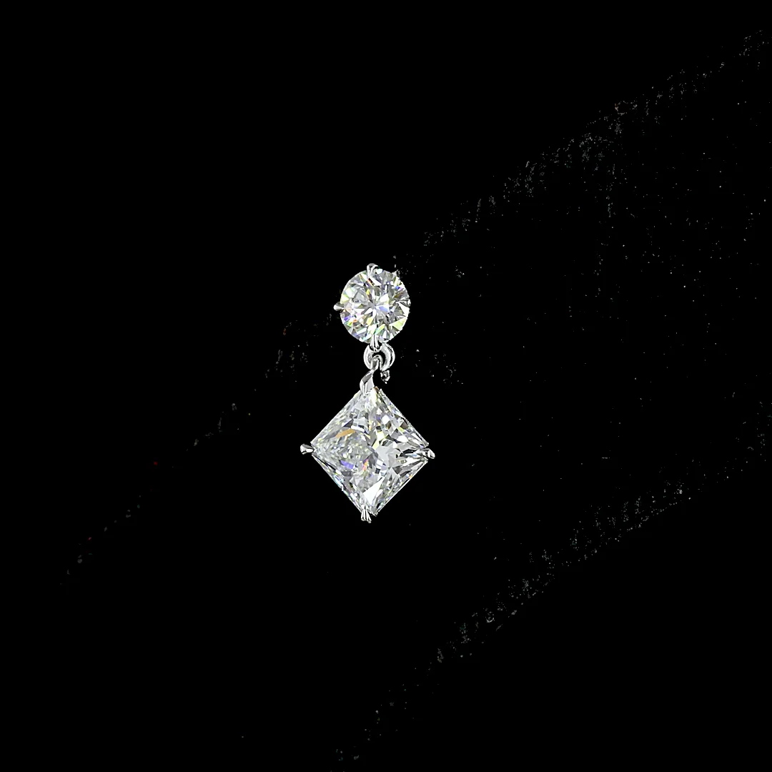 1.44 Cts 14k White Gold Princess Shape Hanging Earring - Image 4
