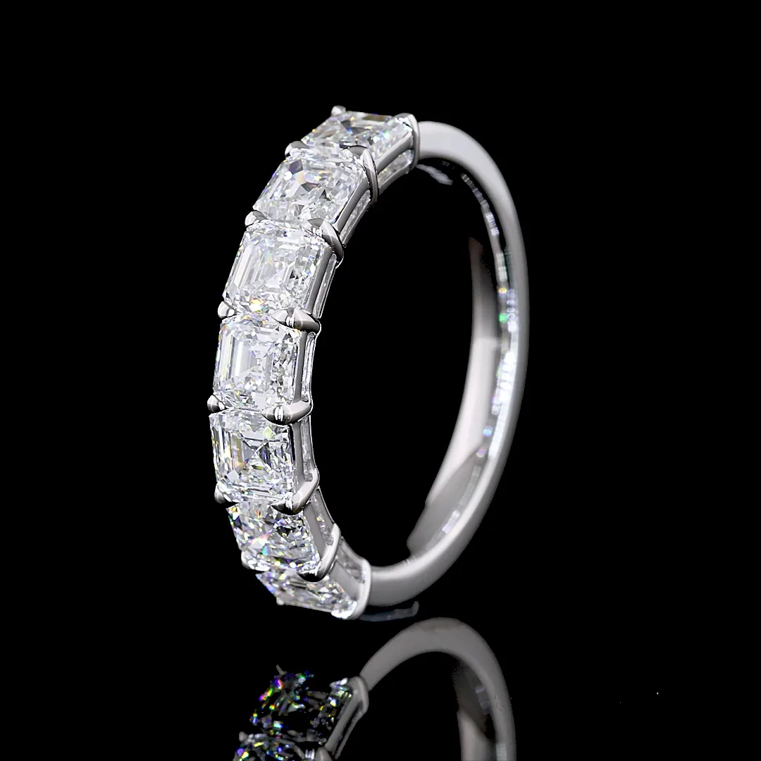 1.99 Cts 14k White Gold Asscher Shape 7 Stones Eternity Band - Image 4