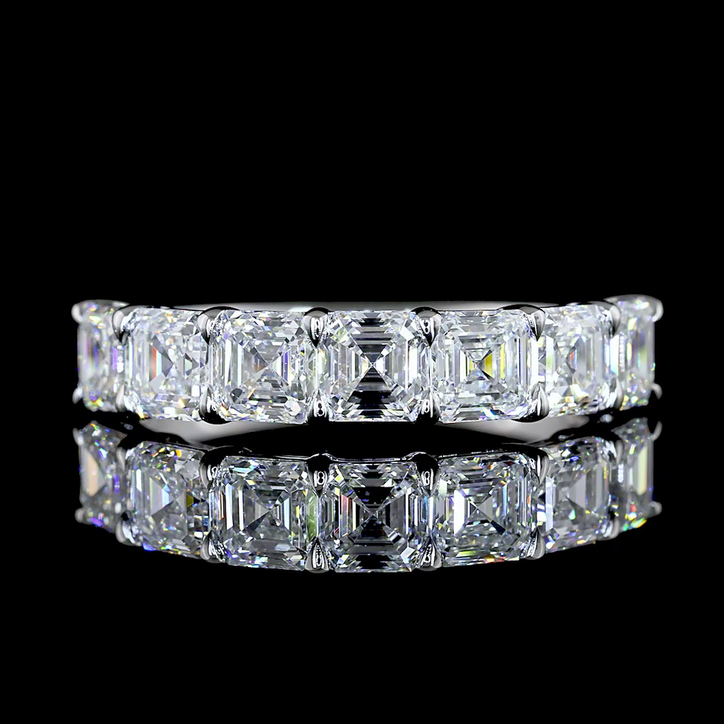 1.99 Cts 14k White Gold Asscher Shape 7 Stones Eternity Band - Video