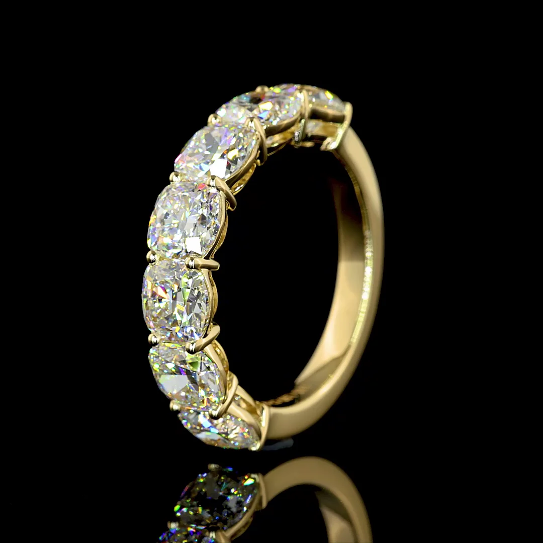 3.91 Cts 14k Yellow Gold Square Cushion Brilliant Shape 7 Stones Eternity Band - Image 4