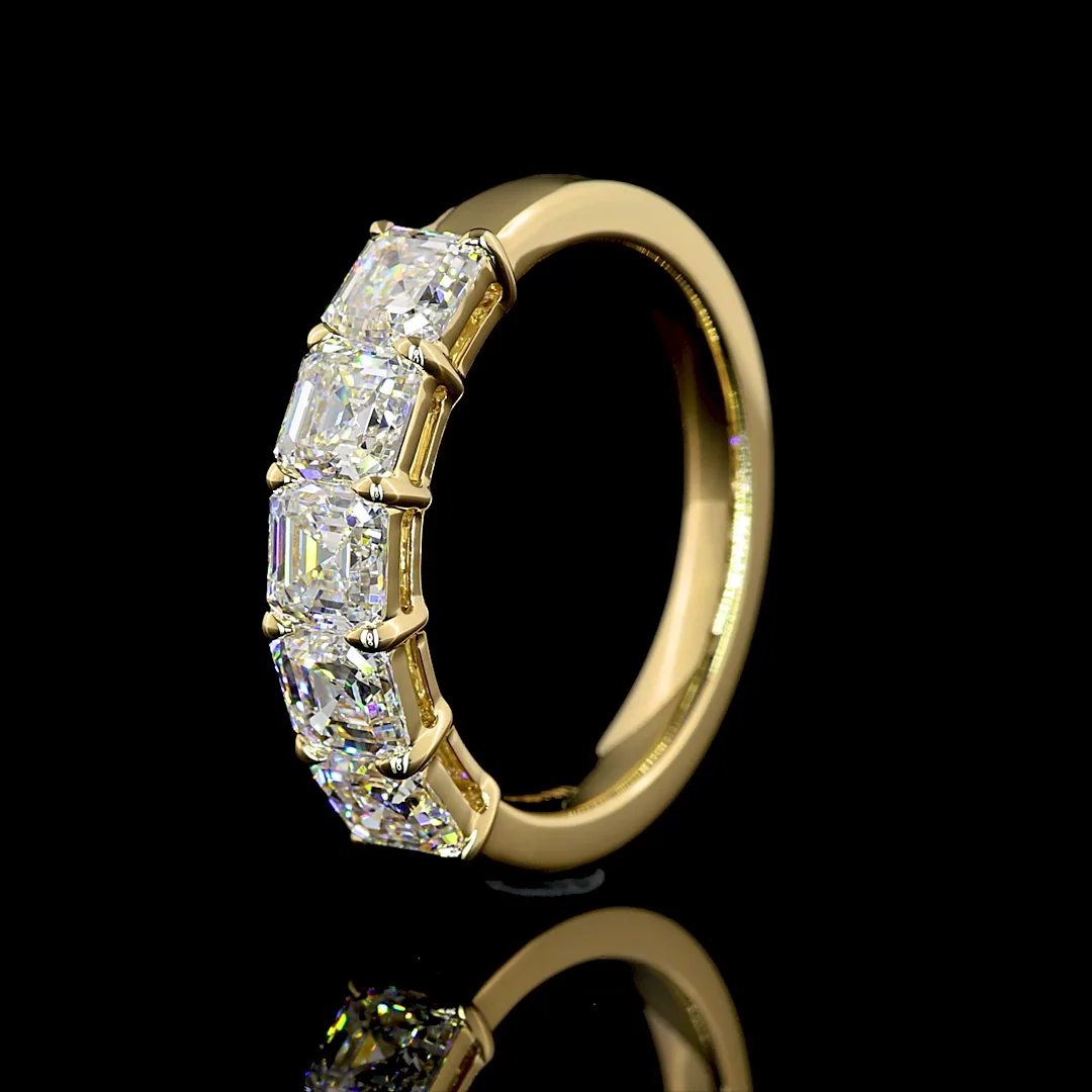 2.12 Cts 14k Yellow Gold Asscher Shape 5 Stones Eternity Band - Image 4