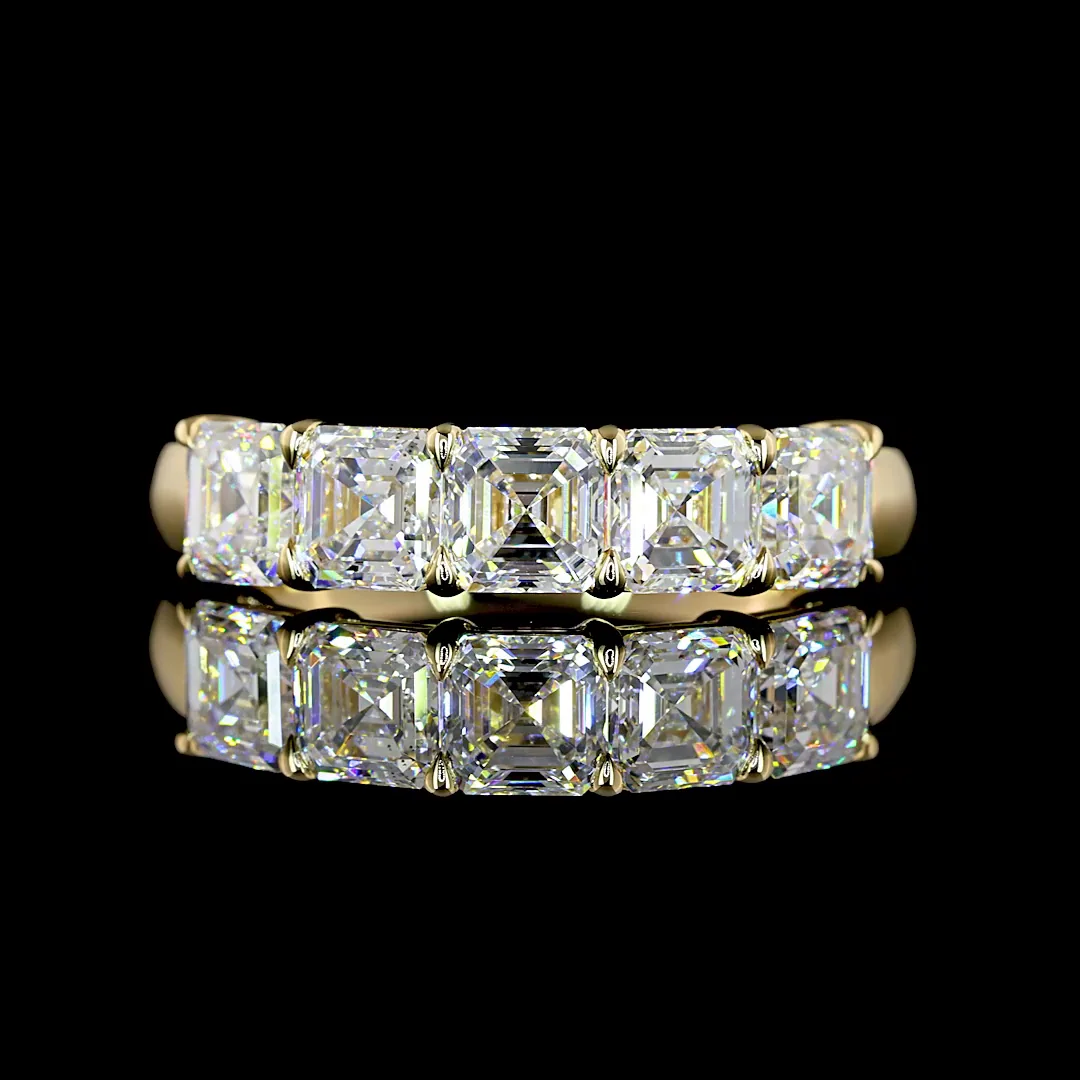2.12 Cts 14k Yellow Gold Asscher Shape 5 Stones Eternity Band - Video