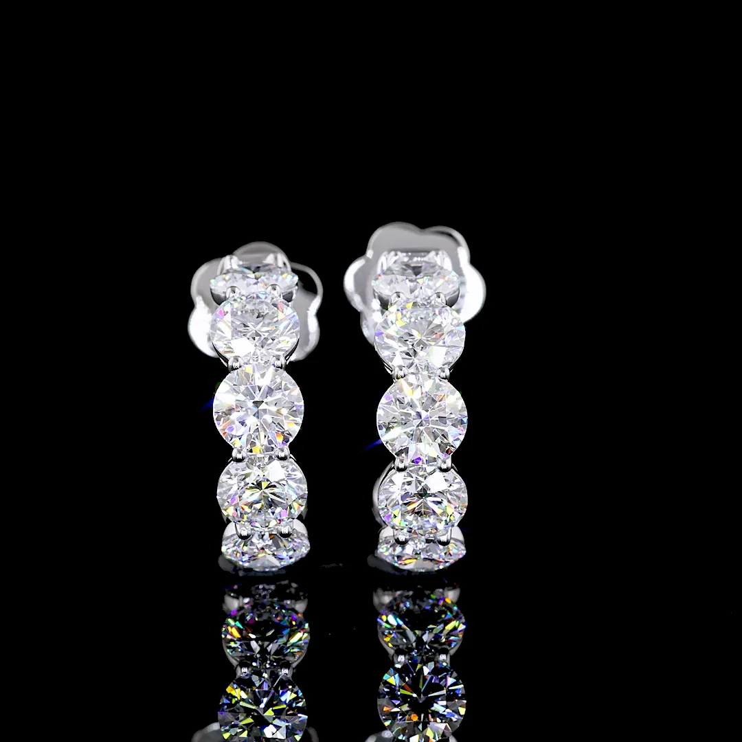 4.57 Cts 14k White Gold Round Shape C Hoops Earring - Image 3