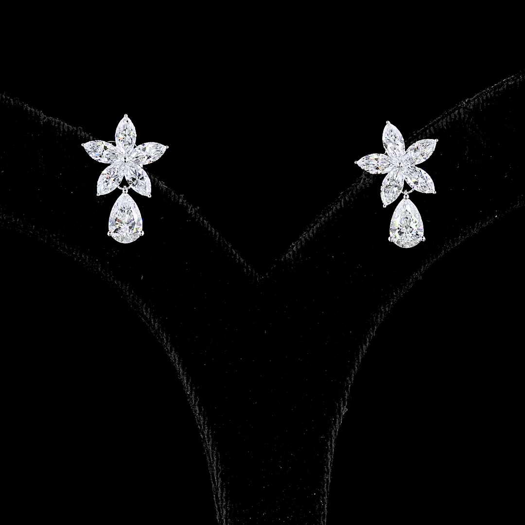 3.12 Cts 14k White Gold Pear Shape Hanging Earring - Image 3