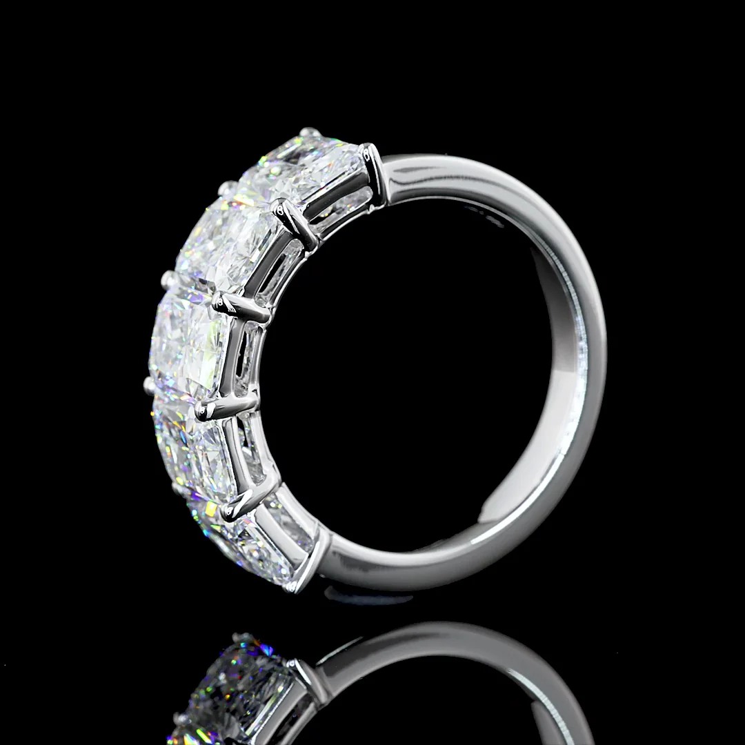 5.03 Cts 14k White Gold Radiant Shape 5 Stones Eternity Band - Image 4