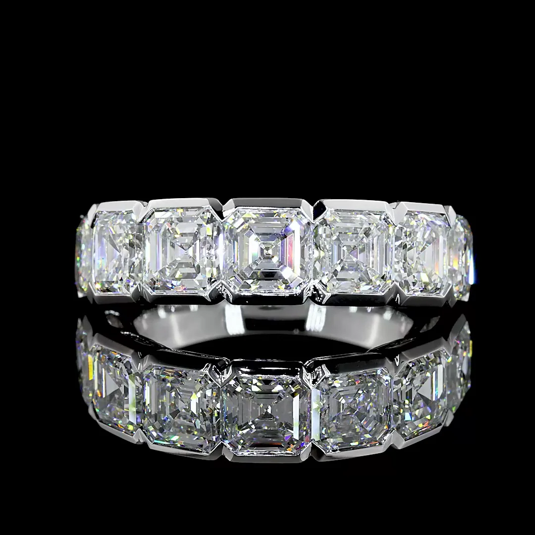 5.08 Cts 14k White Gold Asscher Shape Half Eternity Eternity Band - Video