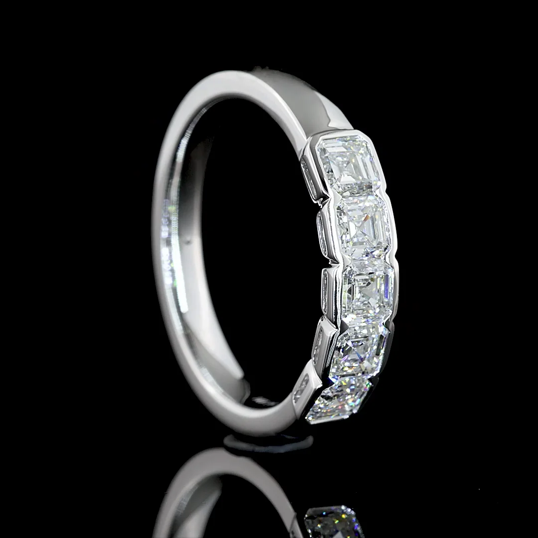 1.03 Cts 14k White Gold Asscher Shape 5 Stones Eternity Band - Image 2