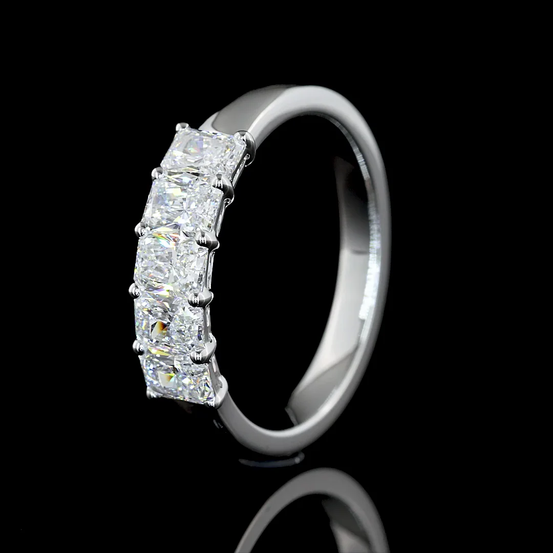 1 Cts 14k White Gold Radiant Shape 5 Stones Eternity Band - Image 4