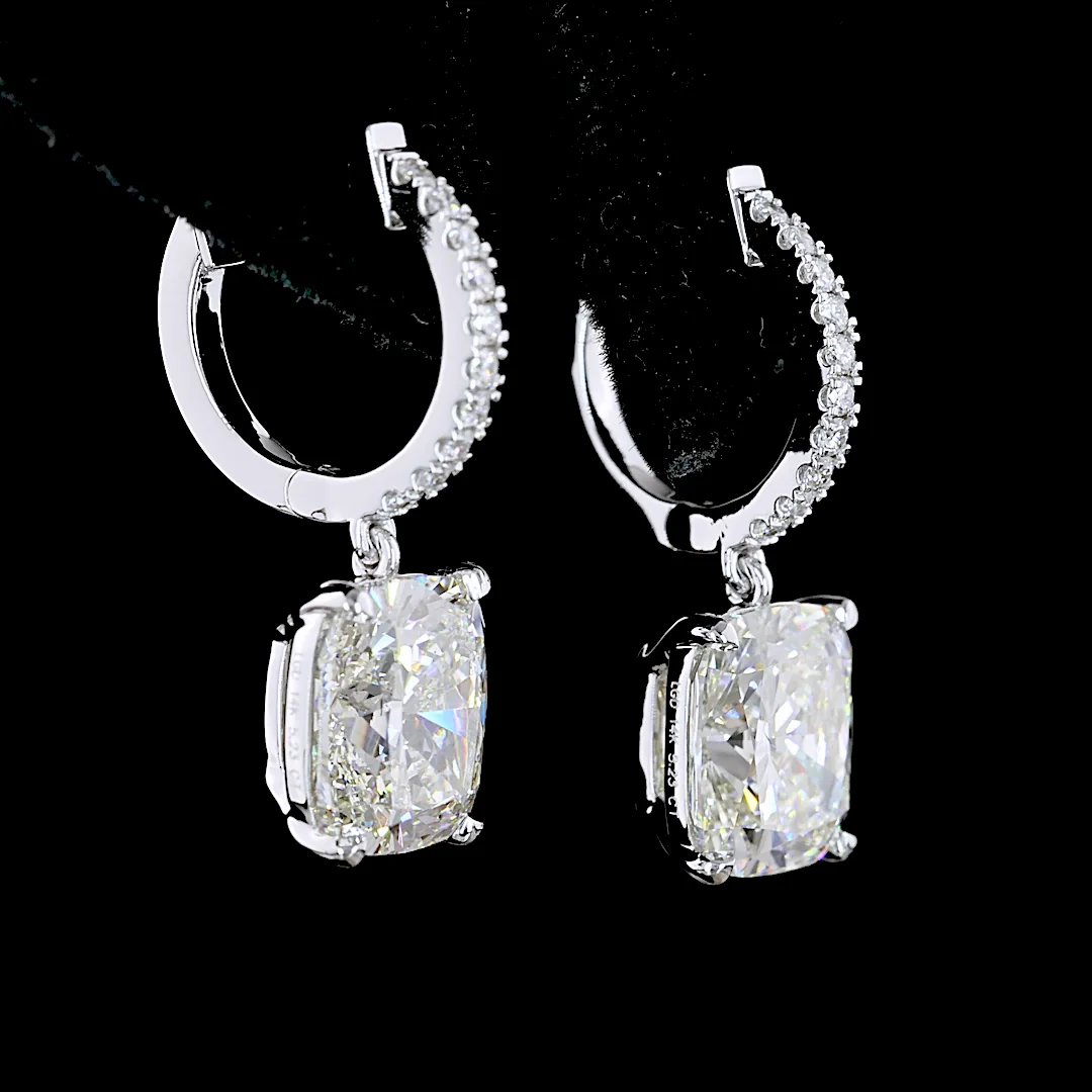 5.22 Cts 14k White Gold Cushion Brilliant Shape Hanging Earring - Image 2