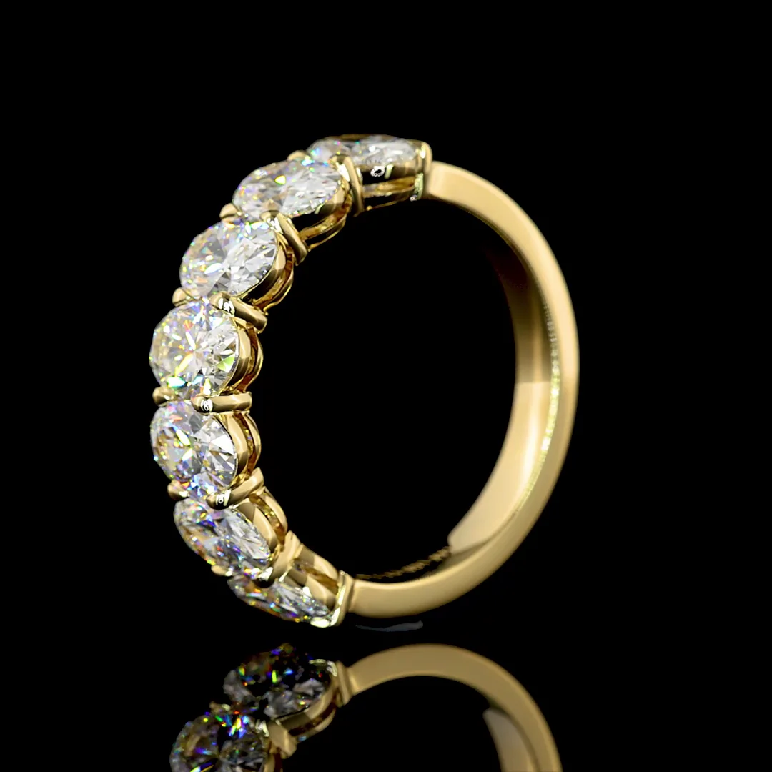 2.98 Cts 14k Yellow Gold Oval Shape 7 Stones Eternity Band - Image 4