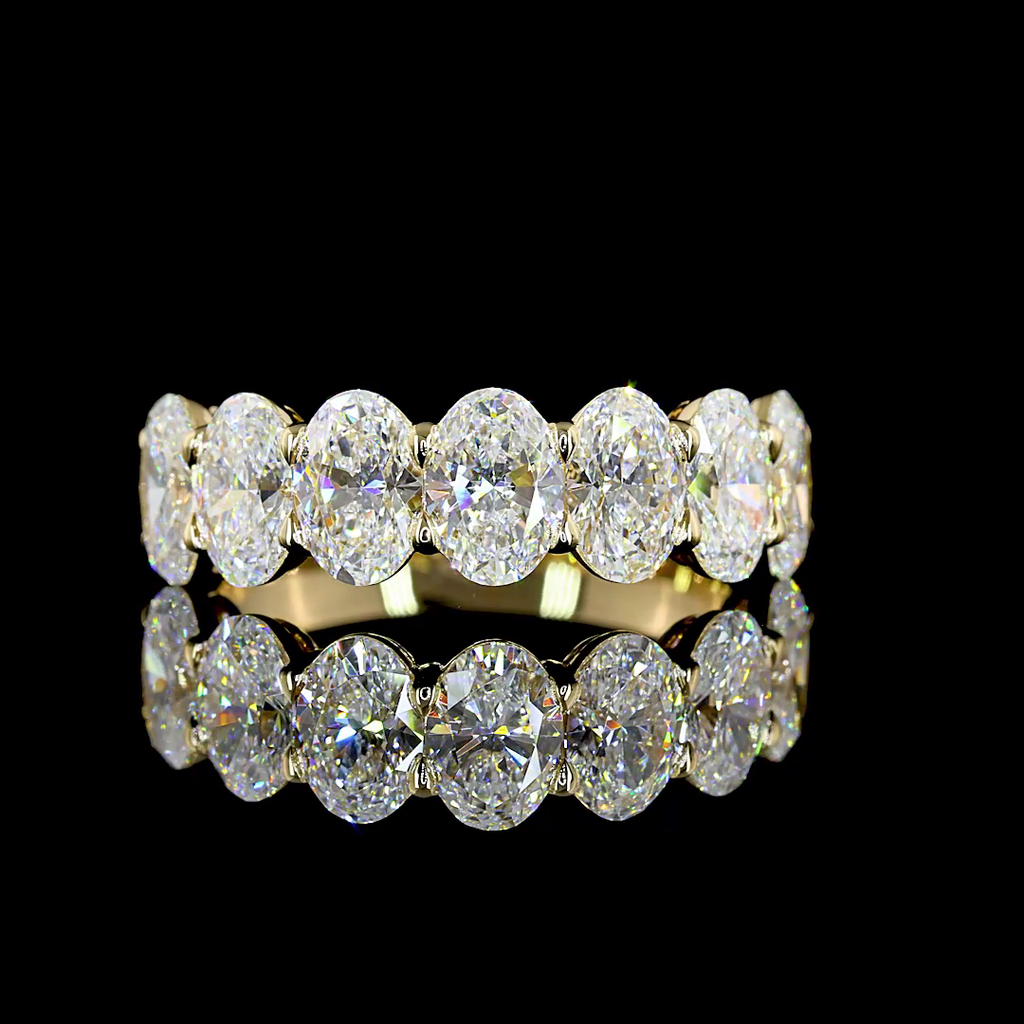 2.98 Cts 14k Yellow Gold Oval Shape 7 Stones Eternity Band - Video