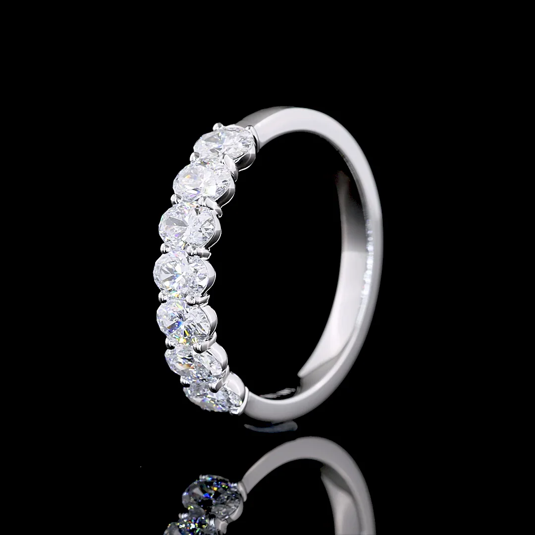 0.94 Cts 14k White Gold Oval Shape 7 Stones Eternity Band - Image 4