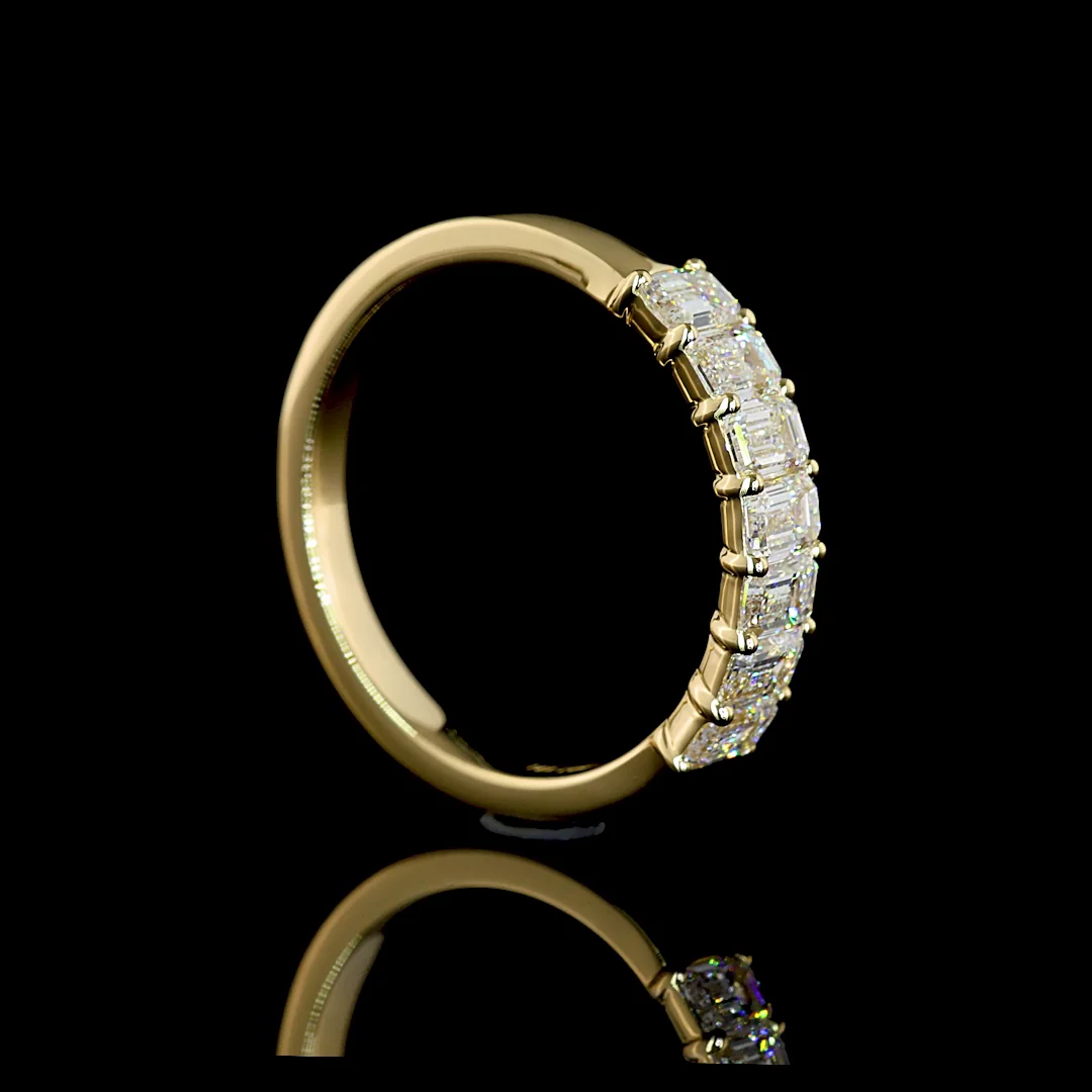 1.01 Cts 14k Yellow Gold Emerald Shape 7 Stones Eternity Band - Image 2
