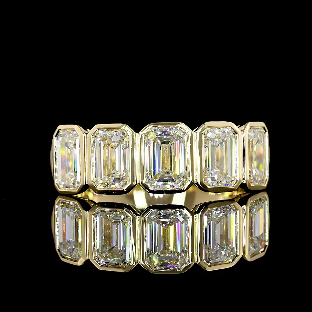 3.02 Cts 14k Yellow Gold Emerald Shape 5 Stones Eternity Band - Video