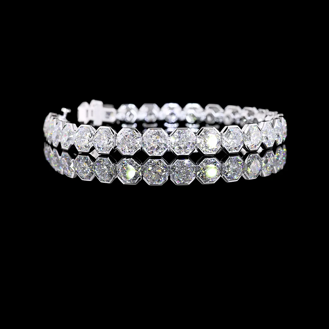 29.74 Cts 14k White Gold Octagon Nova Shape Tennis Bracelet - Video