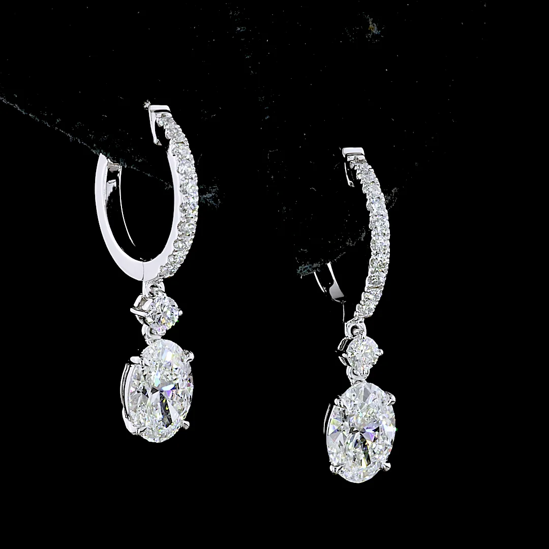 1.88 Cts 14k White Gold Oval Shape Hanging Earring - Image 3