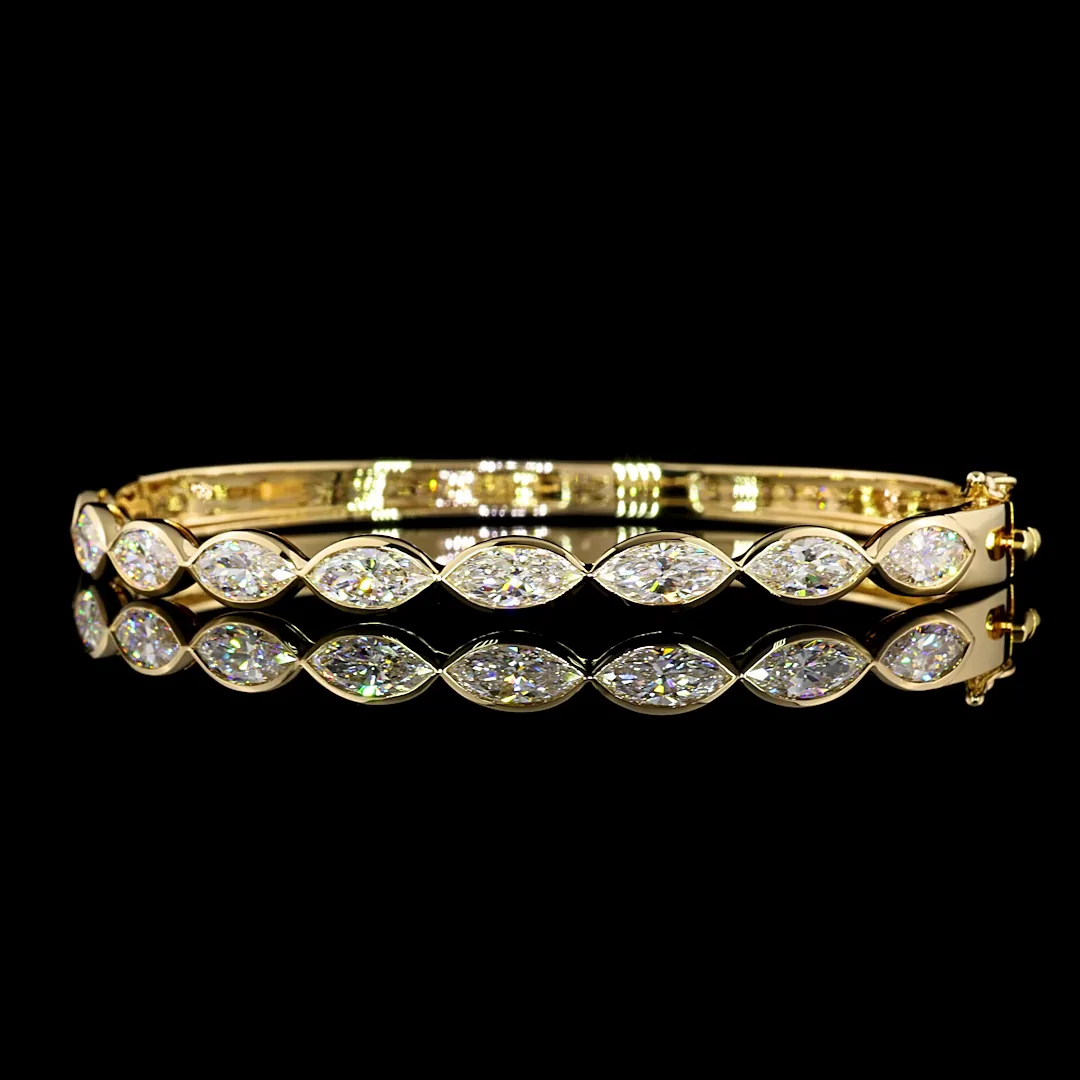 4.29 Cts 14k Yellow Gold Marquise Shape Bangles Bracelet - Video