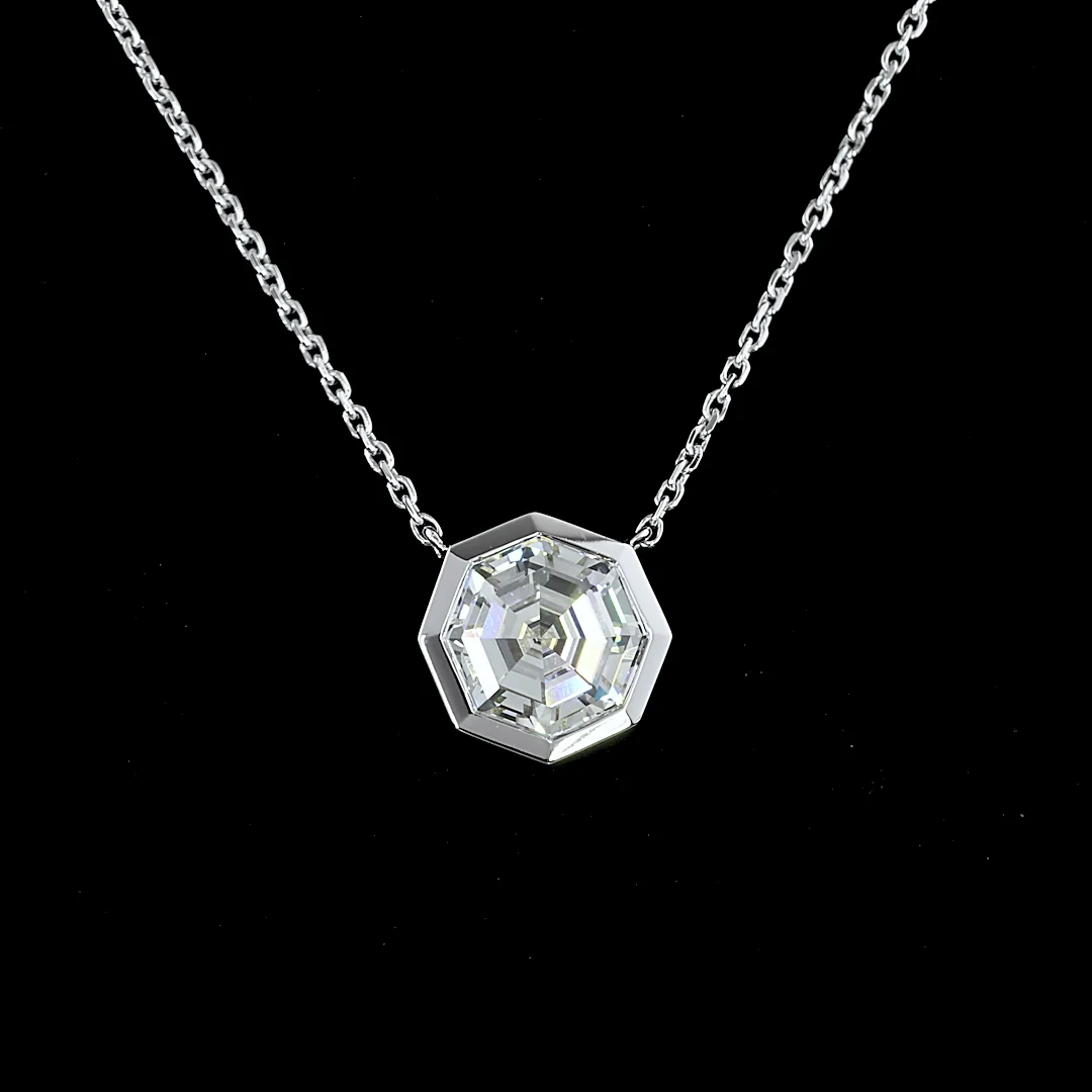 2.23 Cts 14k White Gold Octagon Shape Solitaire Pendant - Image 3