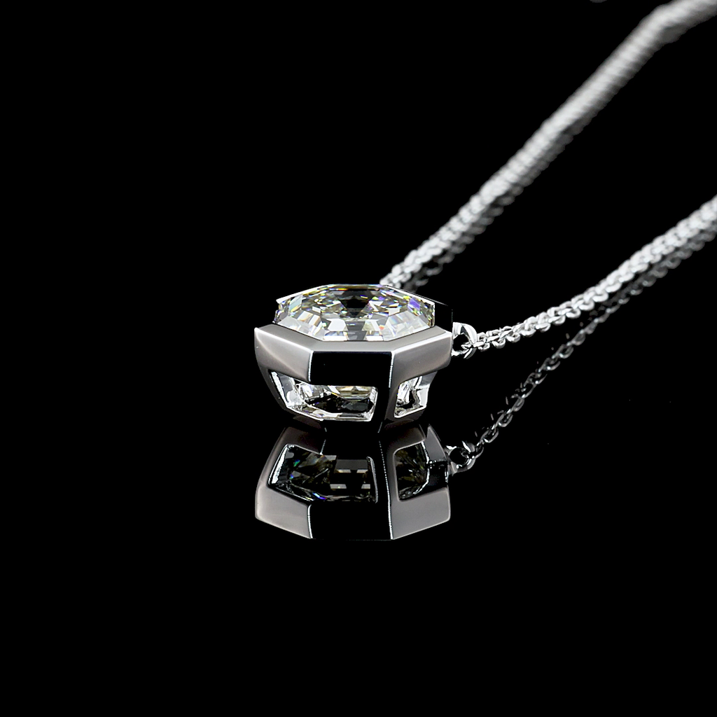 2.23 Cts 14k White Gold Octagon Shape Solitaire Pendant - Image 4