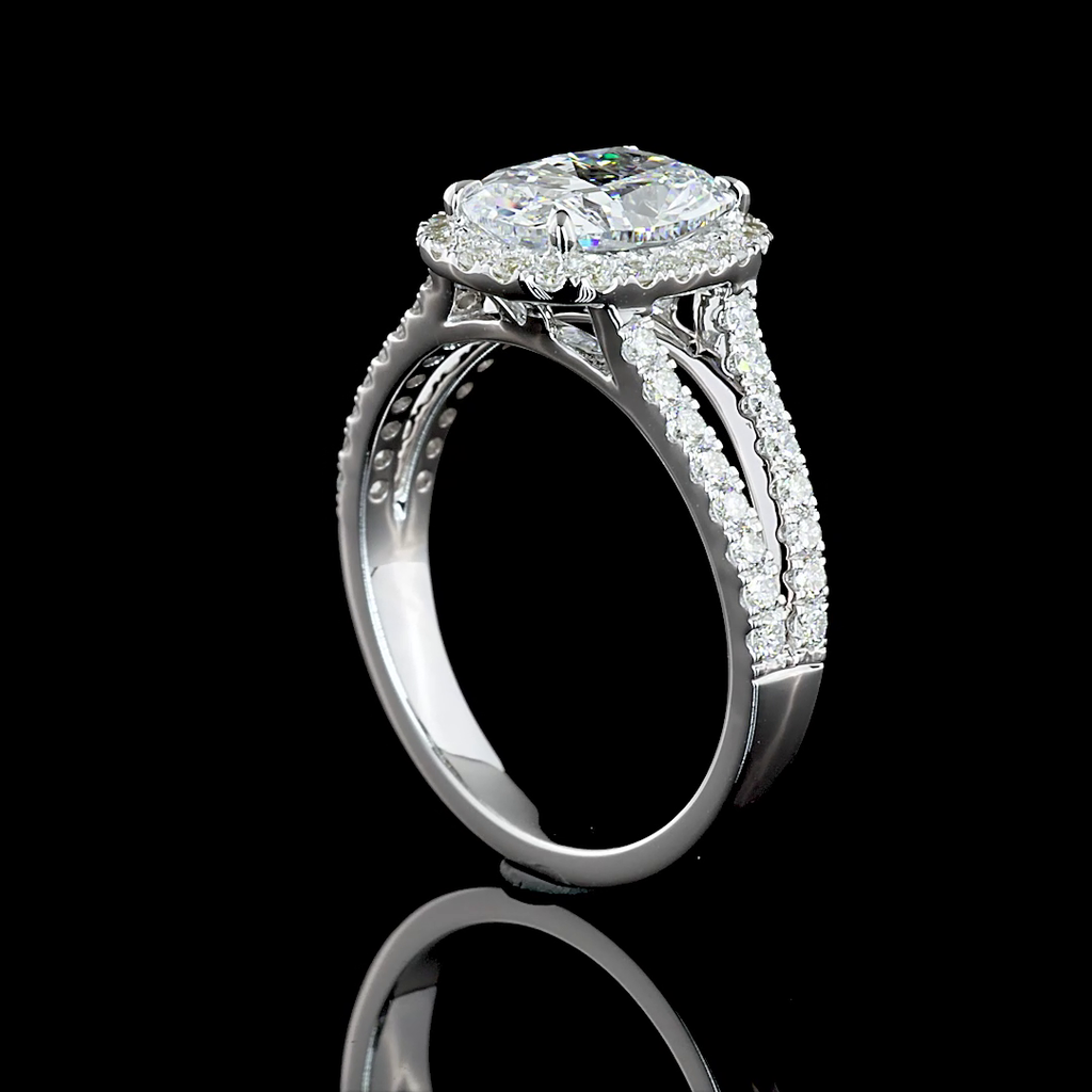 2.52 Cts 14k White Gold Cushion Brilliant Shape Split Shank Ring - Image 2