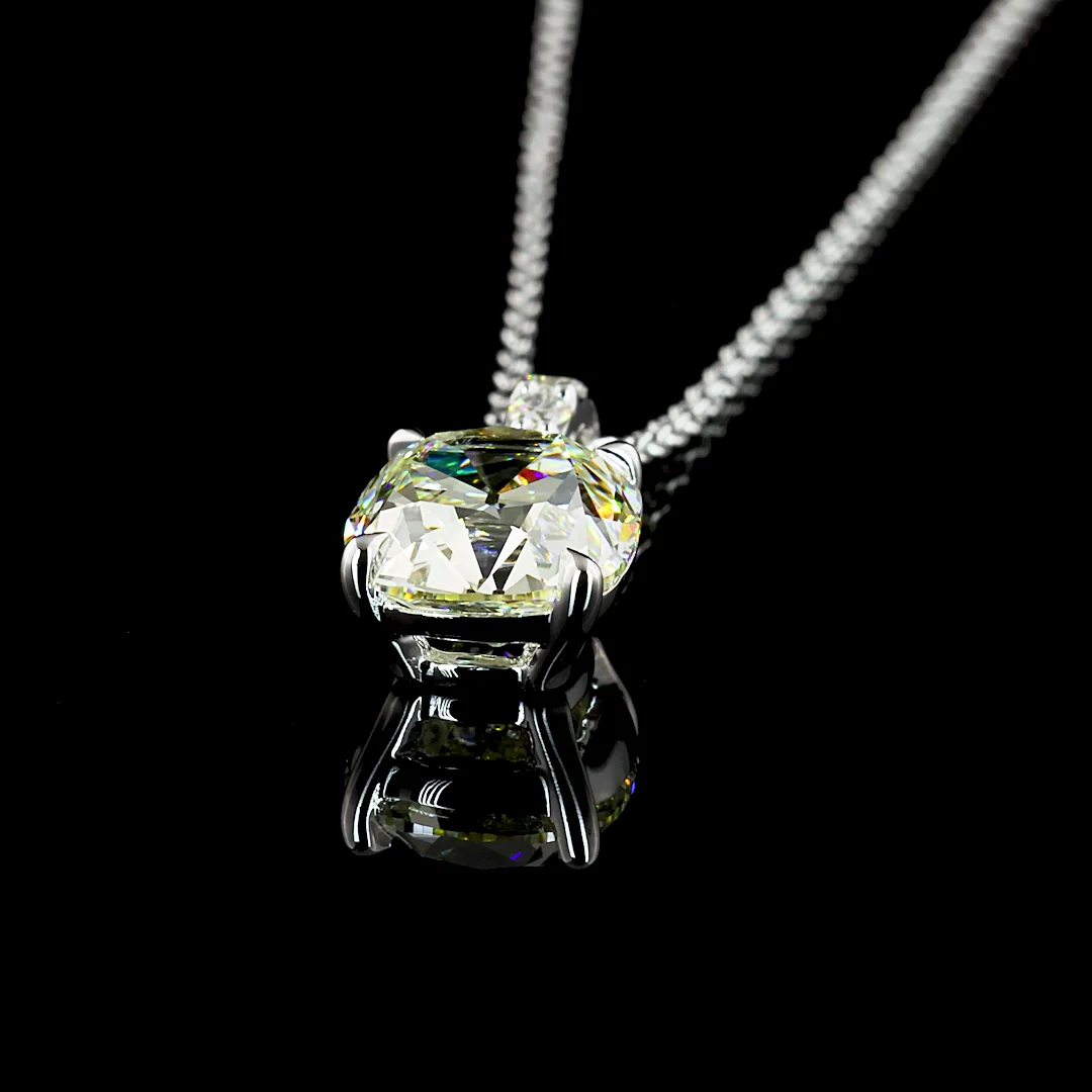 2.12 Cts 14k White Gold Antique Cushion Shape Pendant Pendant - Image 4