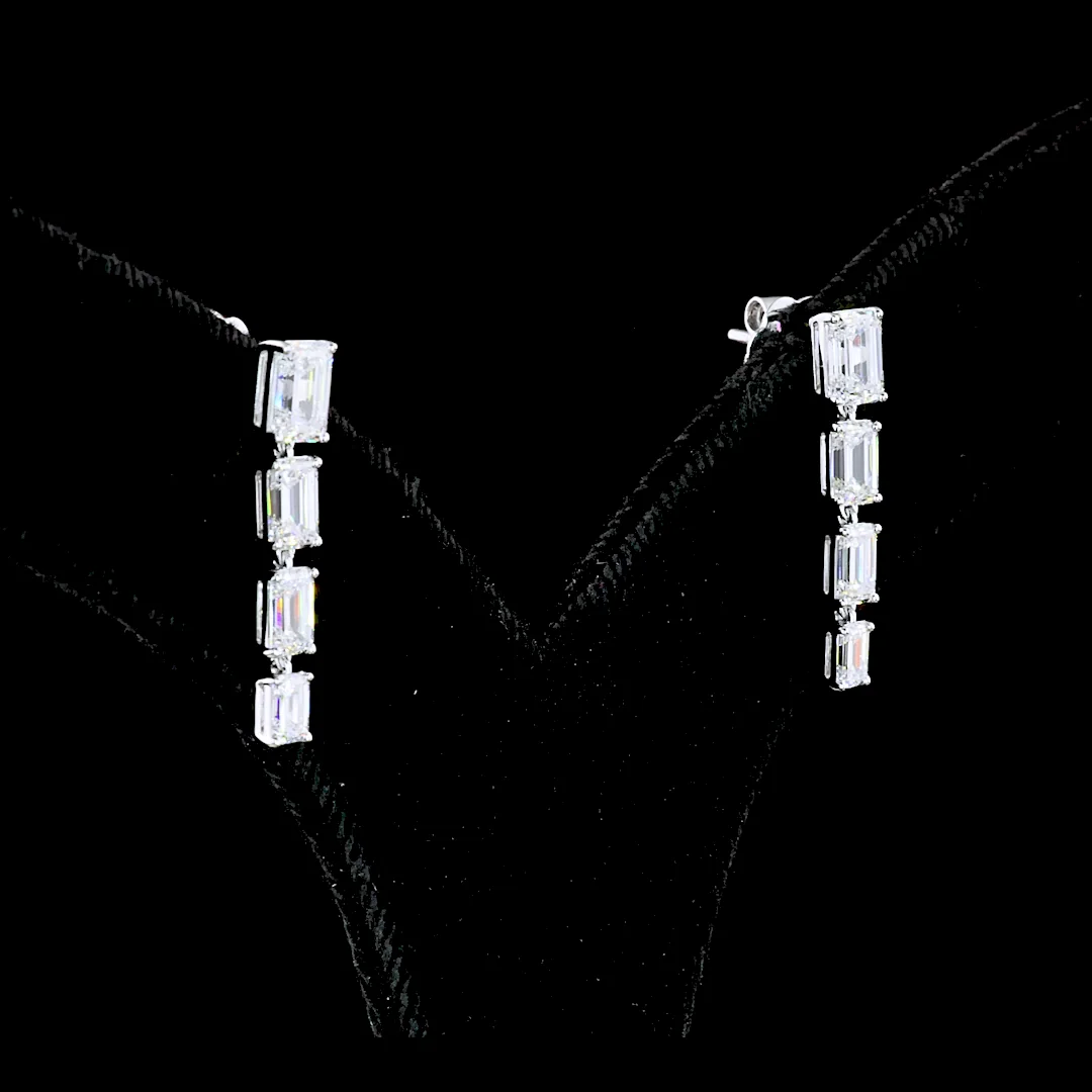 2.62 Cts 14k White Gold Emerald Shape Hanging Earring - Video