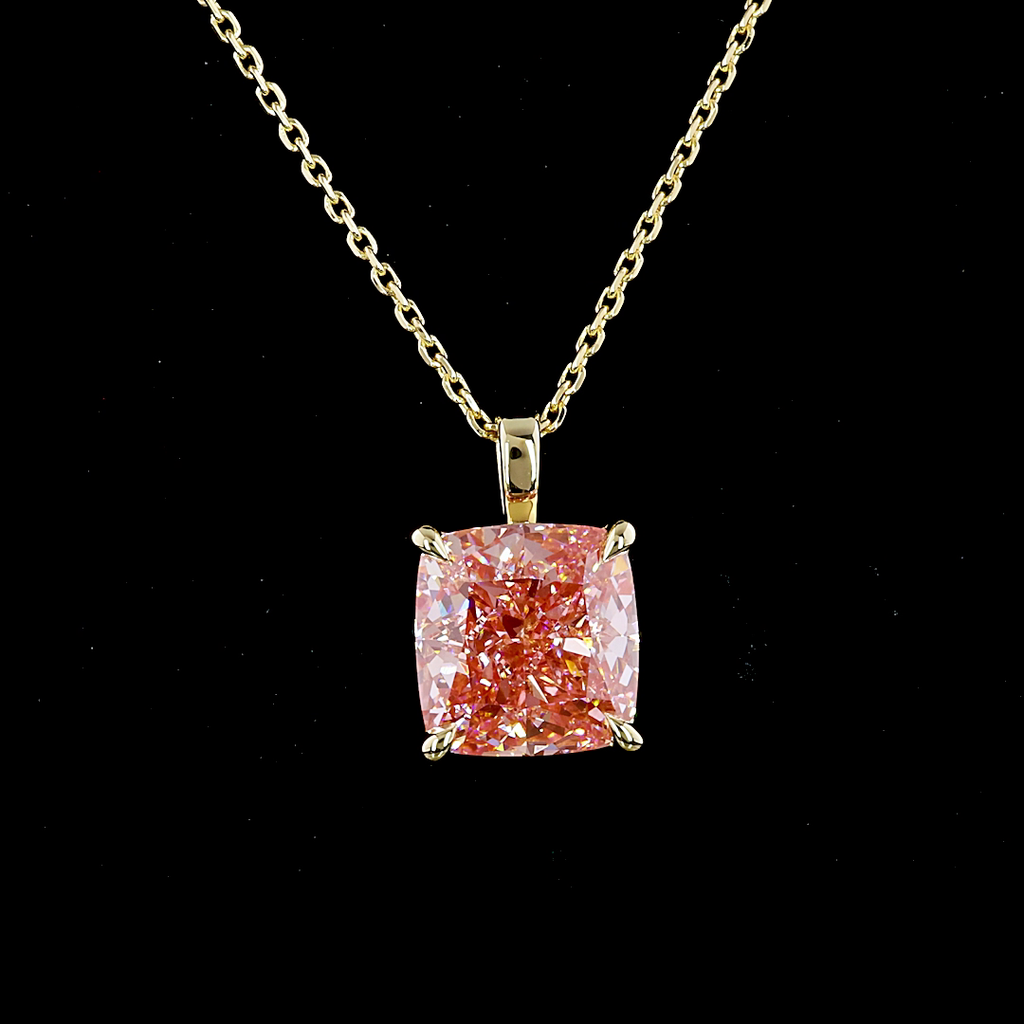 3.56 Cts 14k Yellow Gold Cushion Brilliant Shape Solitaire Pendant - Image 3