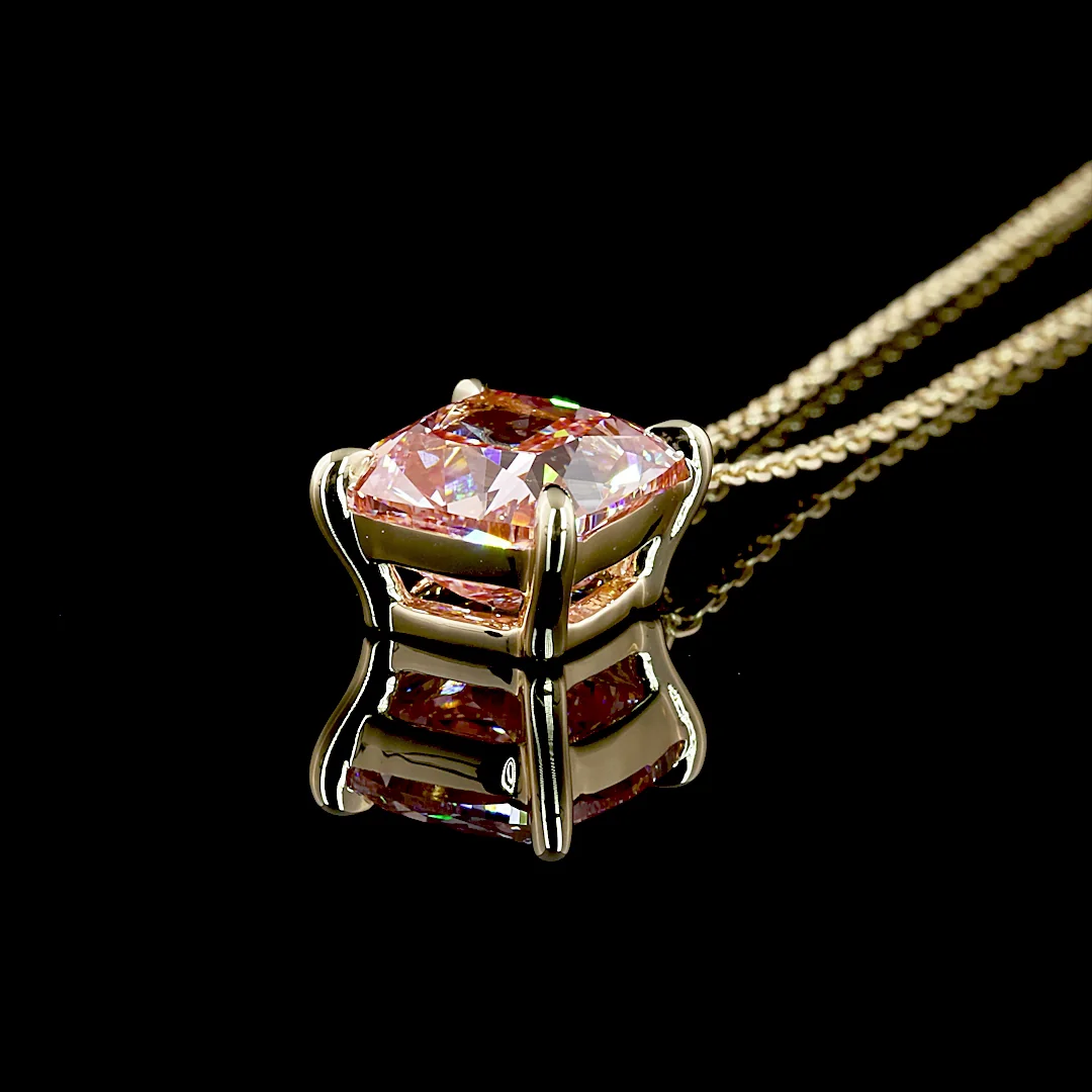 3.56 Cts 14k Yellow Gold Cushion Brilliant Shape Solitaire Pendant - Image 4