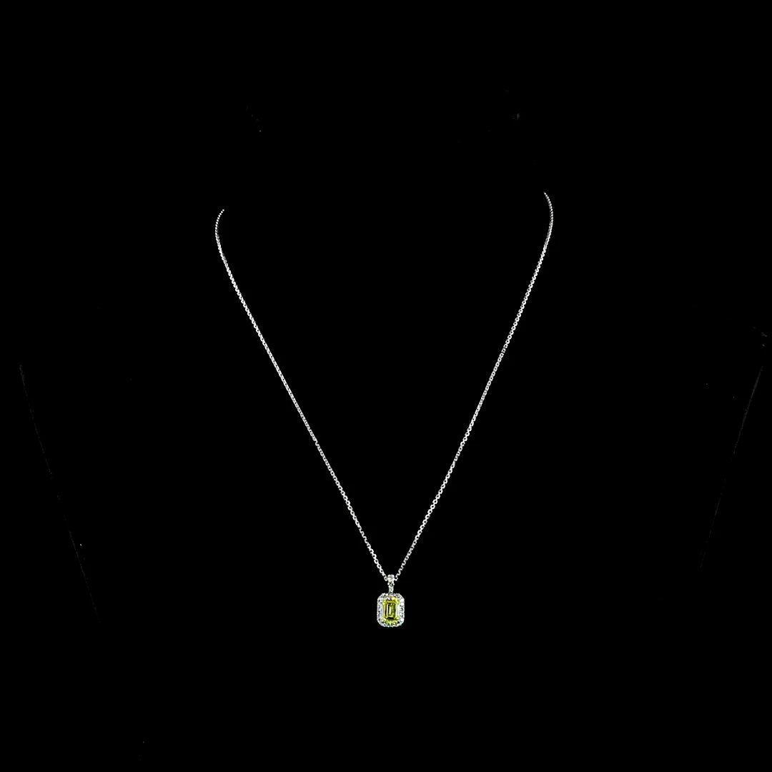 1.27 Cts 14k White Gold Emerald Shape Halo Pendant - Video