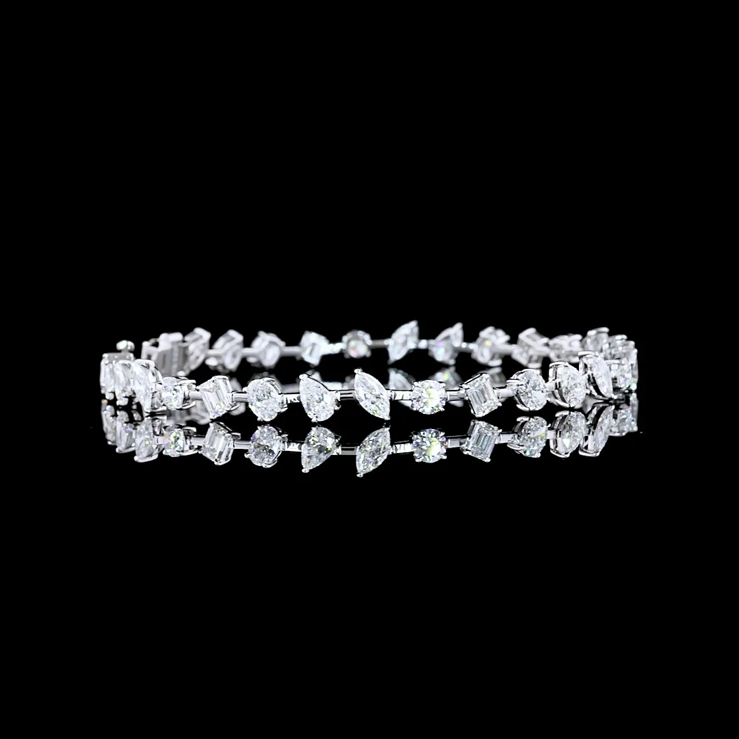 6.1 Cts 14k White Gold Mix Shape Station Bracelet - Video