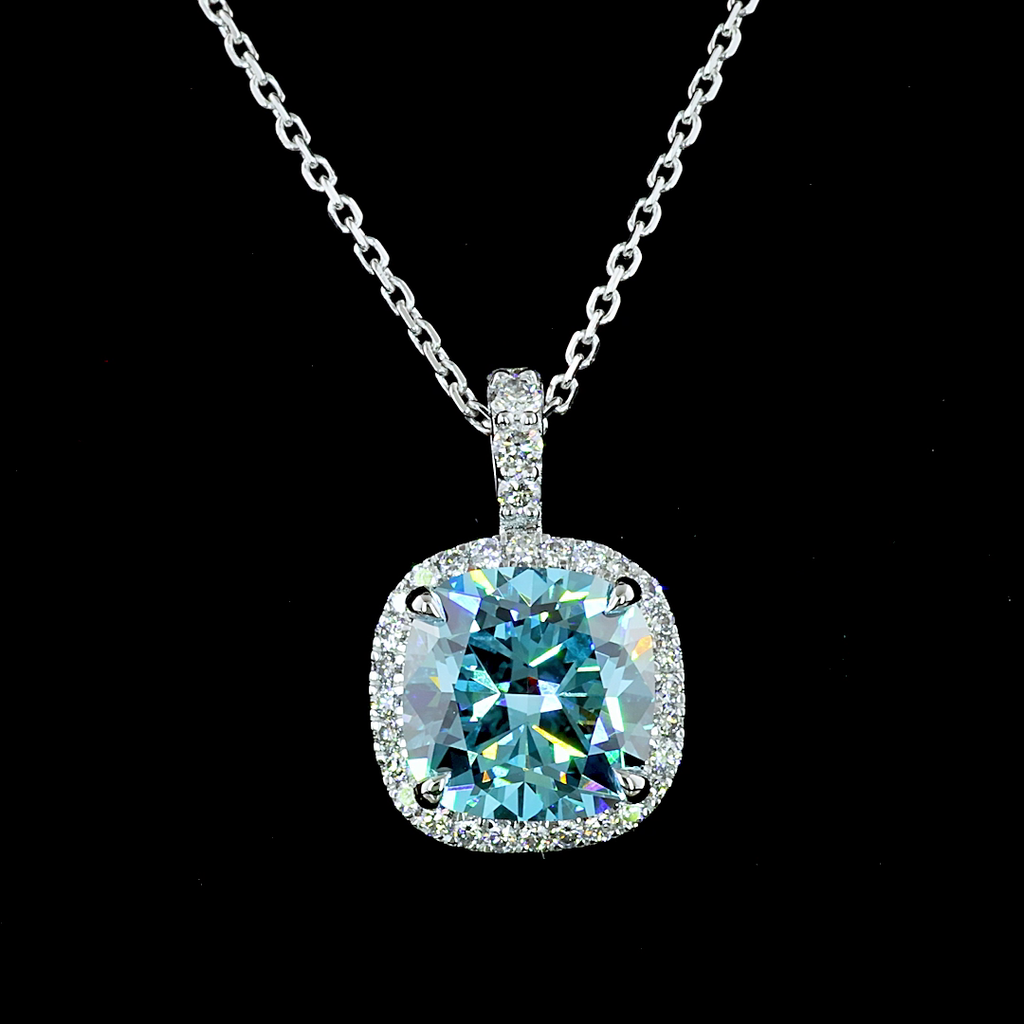 2.95 Cts 14k White Gold Cushion Modified Shape Halo Pendant - Image 3