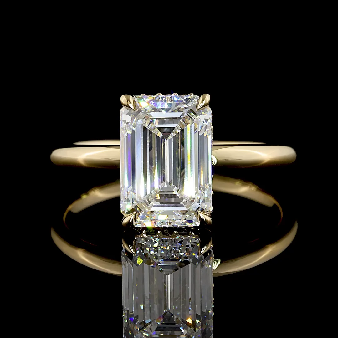 2.72 Cts 14k Yellow Gold Emerald Shape Hidden Halo Ring - Image 3