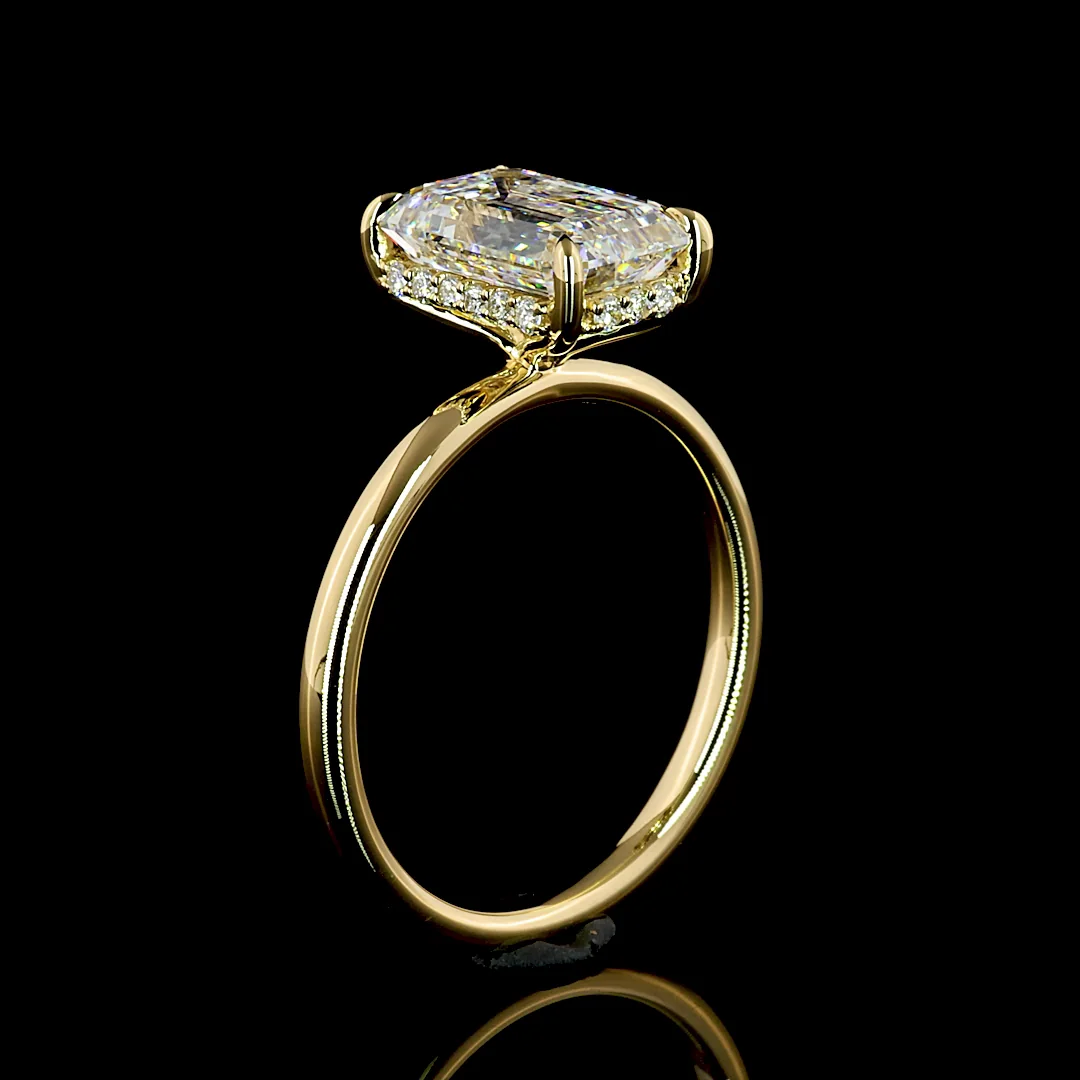 2.72 Cts 14k Yellow Gold Emerald Shape Hidden Halo Ring - Image 4