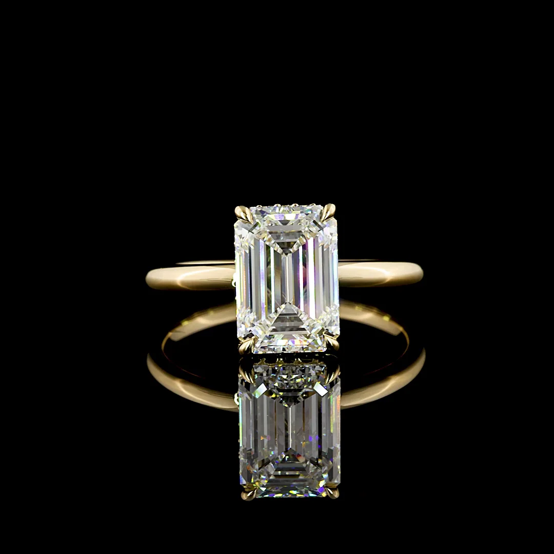 2.72 Cts 14k Yellow Gold Emerald Shape Hidden Halo Ring - Video