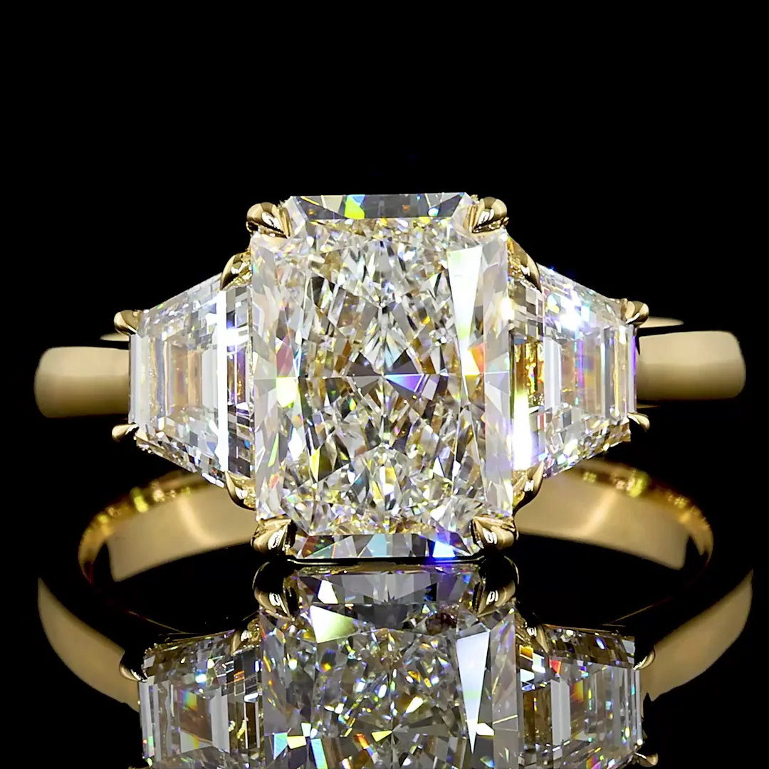 2.23 Cts 14k Yellow Gold Radiant Shape 3 Stones Ring - Image 3