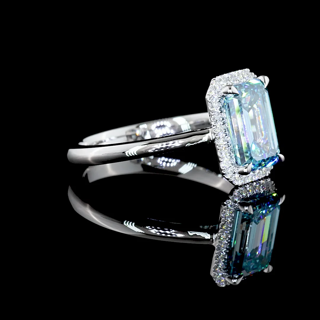 1.94 Cts 14k White Gold Emerald Shape Halo Ring - Image 2