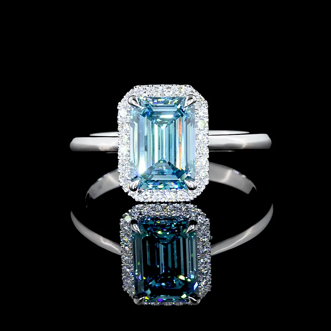 1.94 Cts 14k White Gold Emerald Shape Halo Ring - Video