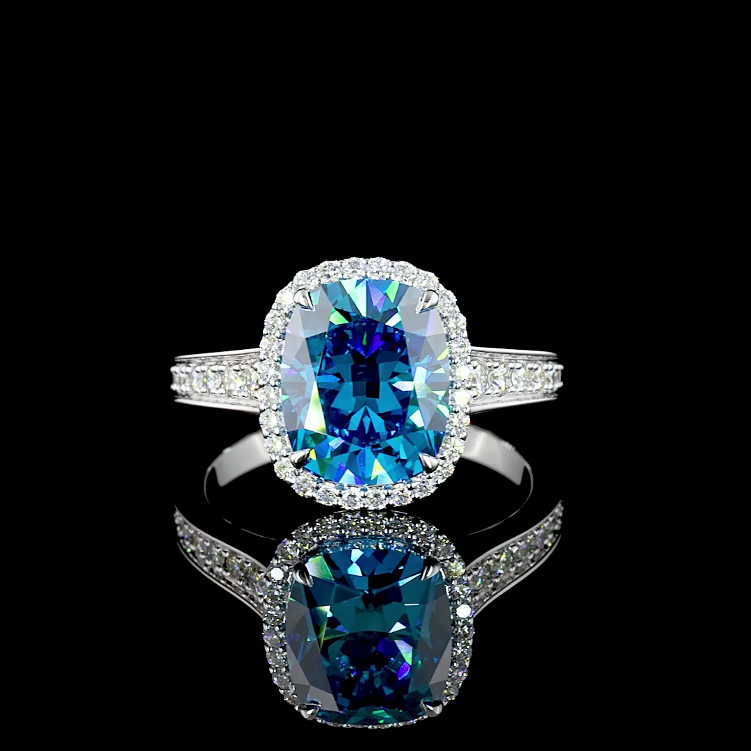 3.78 Cts 18k White Gold Cushion Brilliant Shape Halo Ring - Video