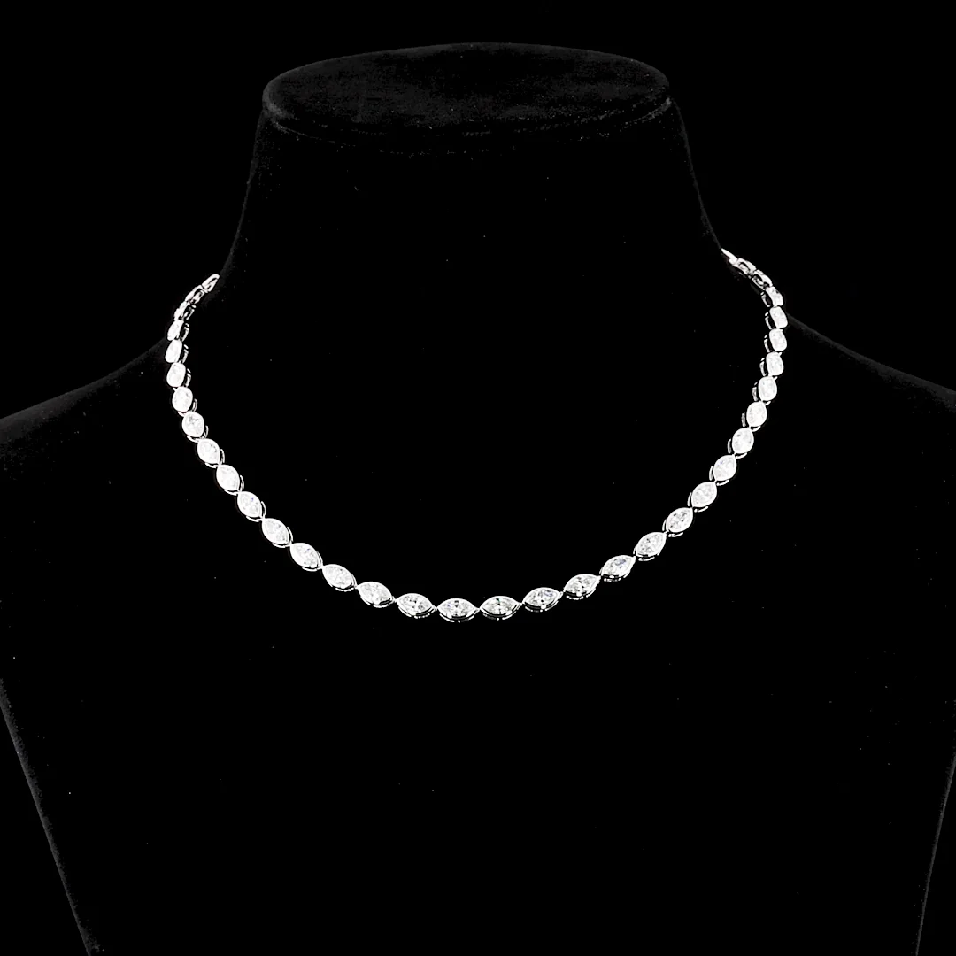 10.07 Cts 18k White Gold Marquise Shape Tennis Necklace - Video